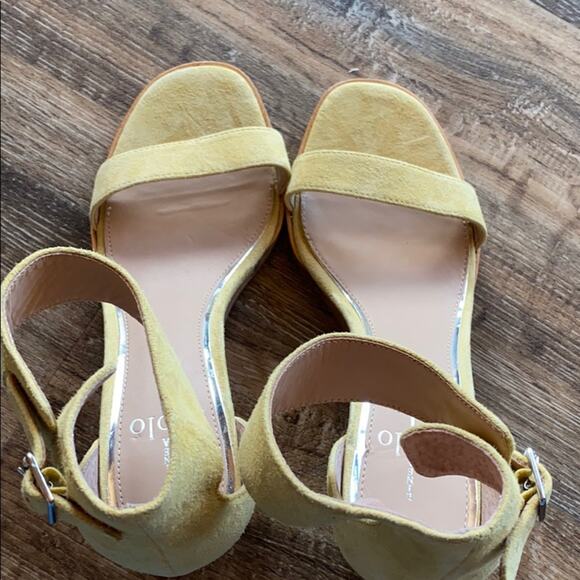 Linea Paolo Elodie Yellow Suede Wedge Sandals Size 6 - Picture 9 of 14